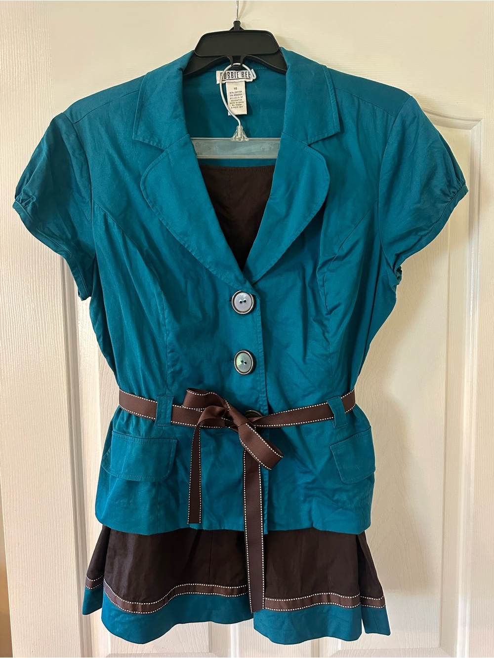 Robbie Bee Teal Short-Sleeve 2 piece Button-Front Top with skirt